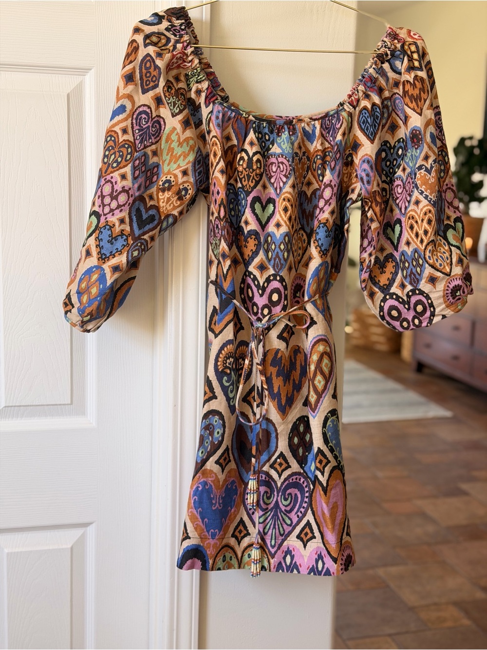 FARM Rio Multi-Heart Mini Dress in Blue, Pink, Tan & Cream - Picture 3 of 7